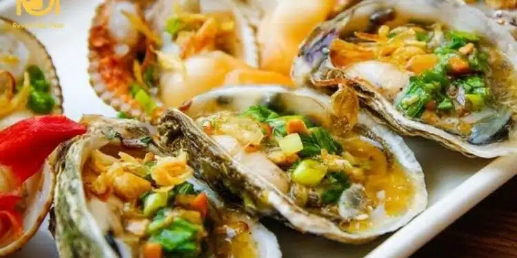 hàu nướng mỡ hành bằng nồi chiên không dầu