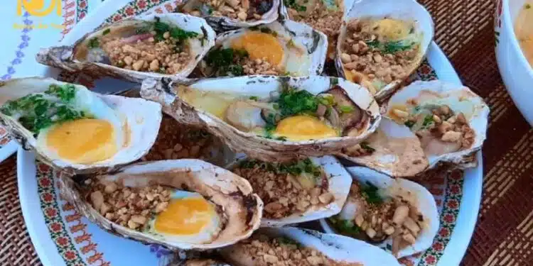 hàu nướng trứng gà mỡ hành