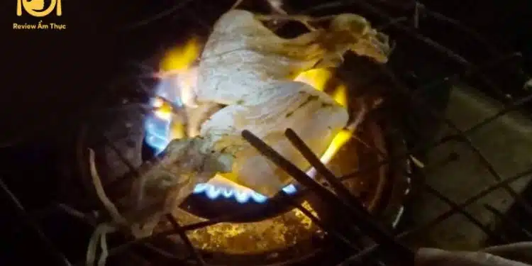 nướng mực bằng bếp ga